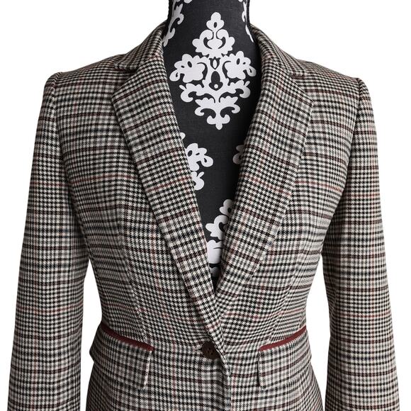 Vintage 90s/Y2k Anne Klein Plaid Houndstooth Blazer With Elbow Patches - Size 4 - Picture 5 of 10